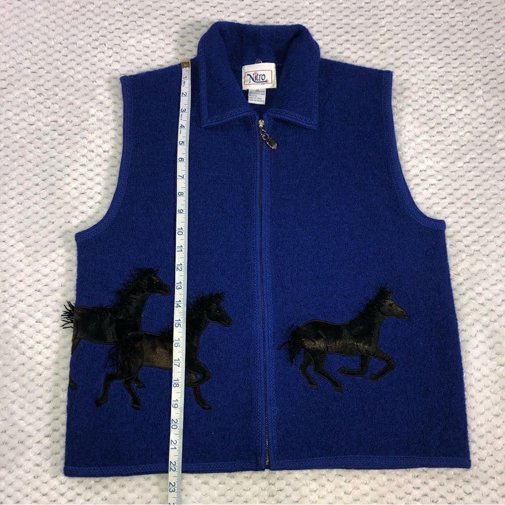 Nitro Women’s Wool vest horses blue zippered front size medium - Picture 6 of 8